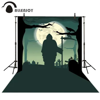 

Allenjoy photography backdrop Raven Moon Cemetery Horror Death new background photocall customize photo printed studio backdrop