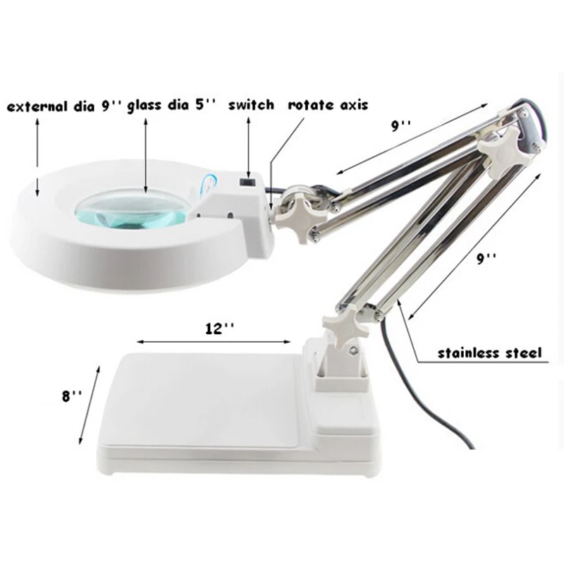 

20X 220V Magnifier Lamp Light Magnifier Desktop Optical Magnifier Glass Lamp Tabletop LED Light Magnifying Reading Work Lights