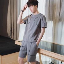 Bormandick Mens Fitness Tracksuit Set Casual Sporting Suit Men Shorts Sets Short-Sleeved Shirt Shorts Outwear Suits KXP18 D85-35