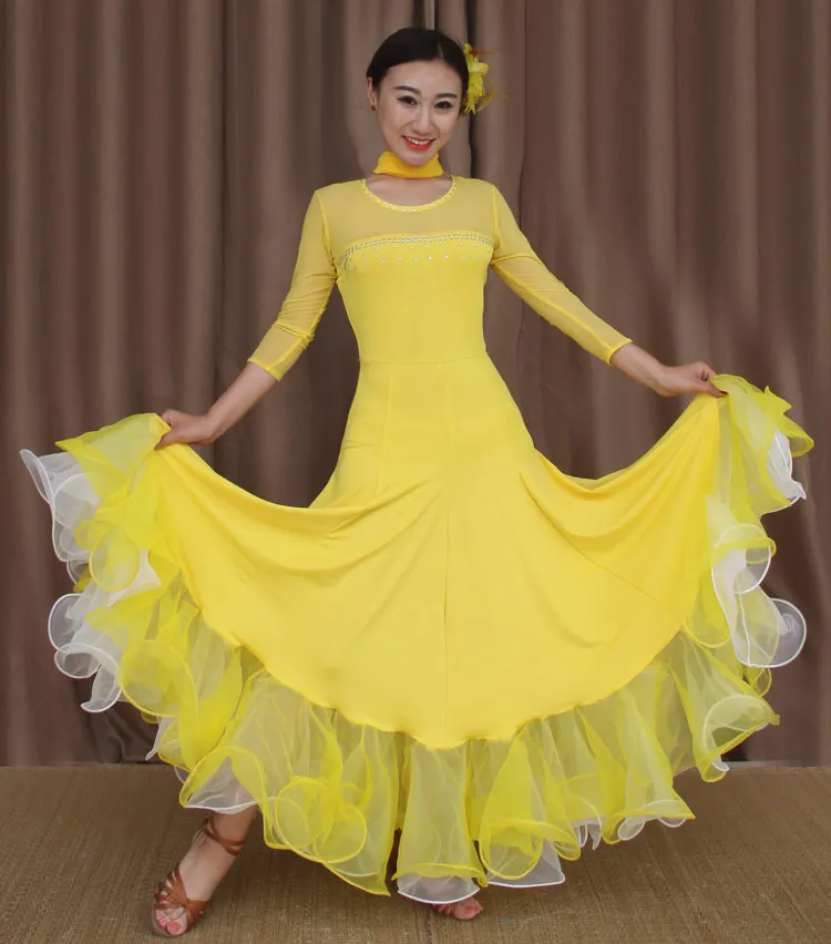 Розовые Бальные платья для танцев, женские стандартные Бальные платья с бахромой, бальные платья для вальса, Одежда для танцев, бальные платья для соревнований - Цвет: Yellow