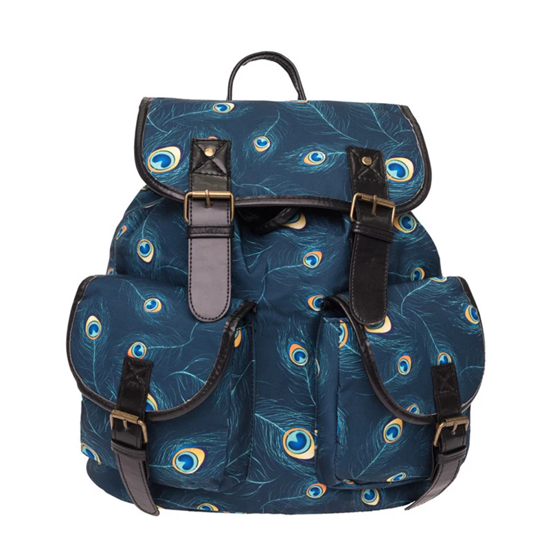 

backpack laptop new printing peacock feather Oxford Quality Women's backpack student travel double bag
