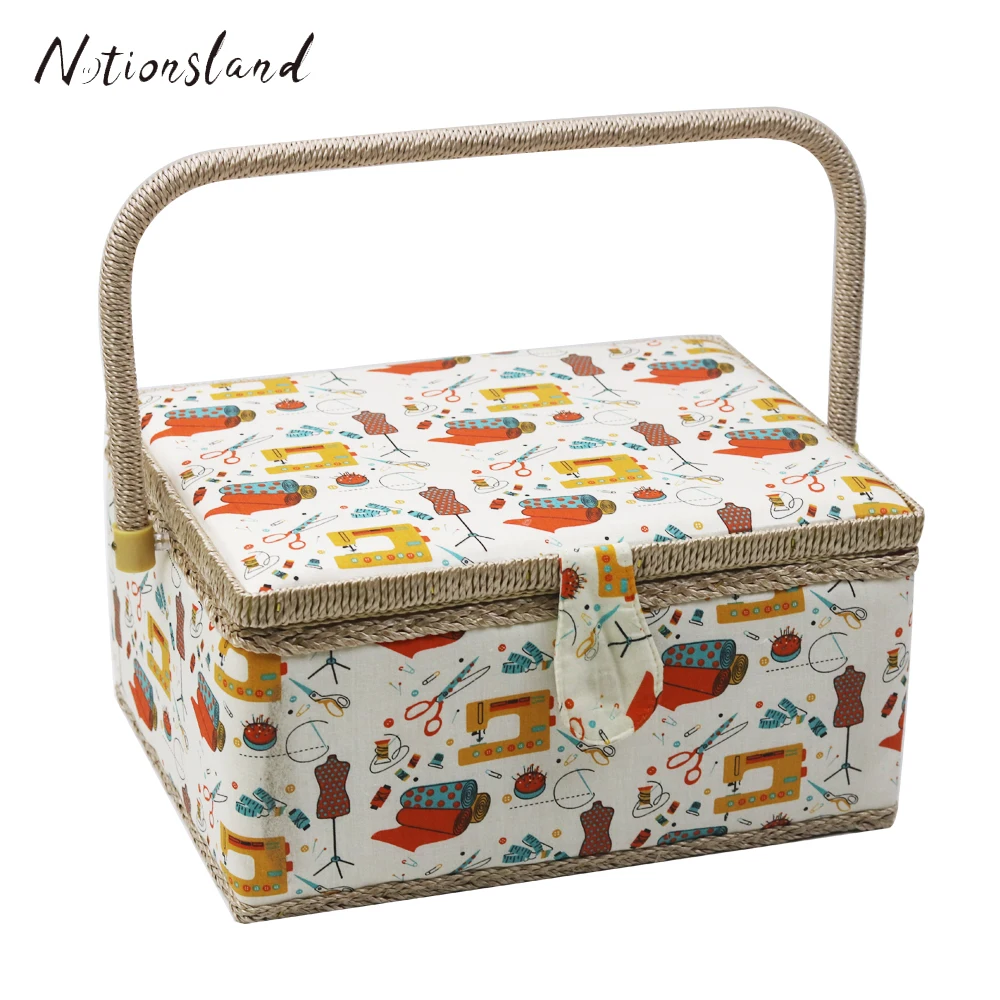 Handmade Sewing Basket with Sewing Kit Accessories Fabric Crafts Sewing
