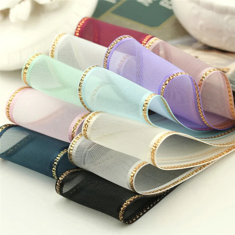 5meter/lot gold-rimmed snow yarn Korean model ribbon handmade hair accessories grosgrain ribbon the bebes llorones T-040