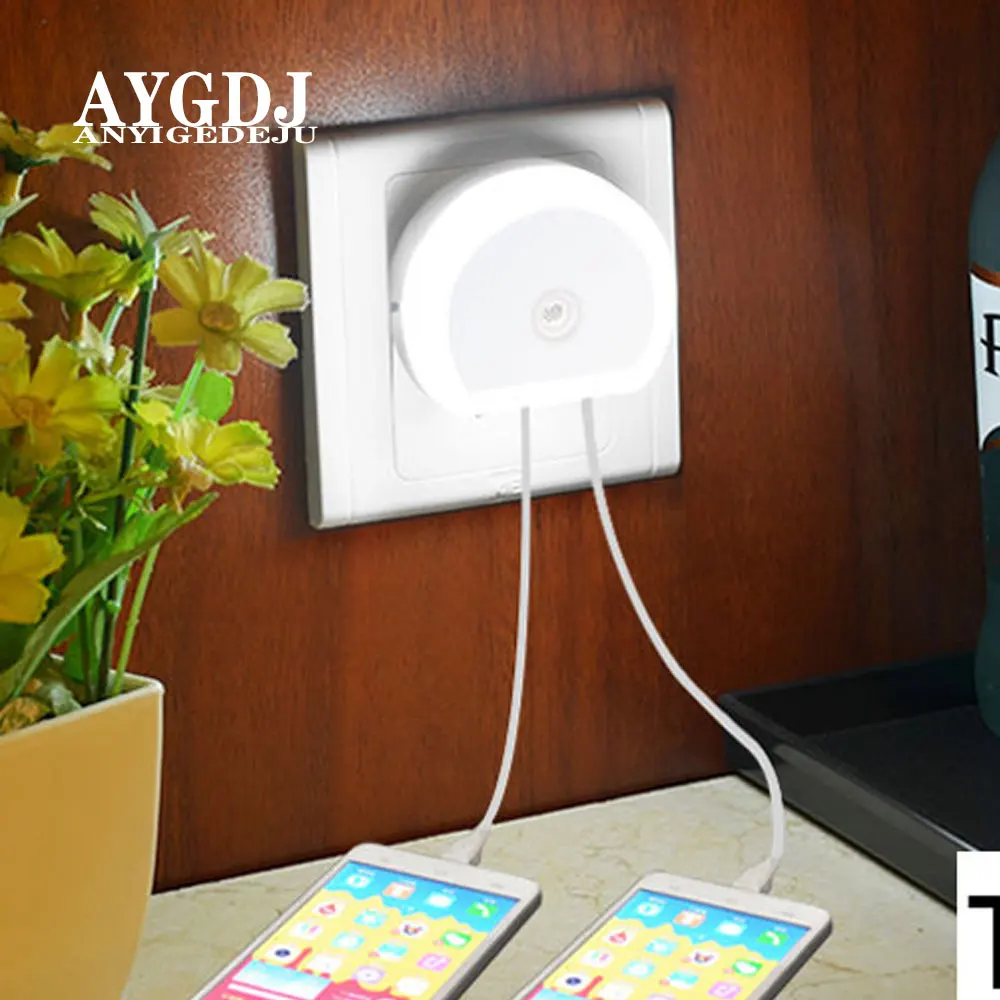 

EU/US LED Night Light Dusk to Dawn Sensor Lamp with Dual USB Charging Port Baby Nursely Sensor Wall Lamp For Kids Adults Bedroom