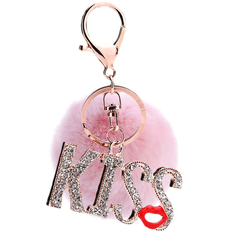 

2017 new trinket fake pompom keychain bunny keychains on bag rabbit fur Keychain fur pom pom charms for bags anime