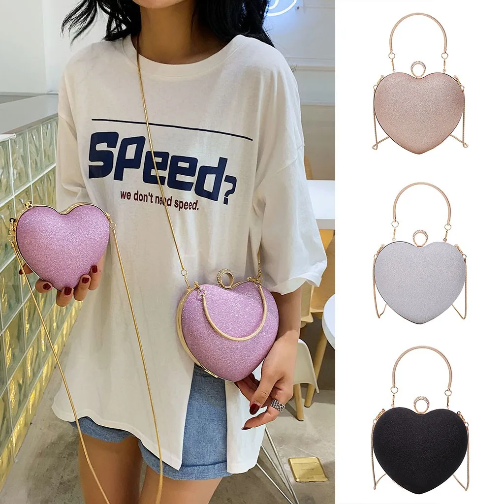 

Heart Bling Shoulder Purse Totes Luxury Ladies Solid Color Handbags Women Girls Chaian Crossbody Handbag Female Fashion Bags