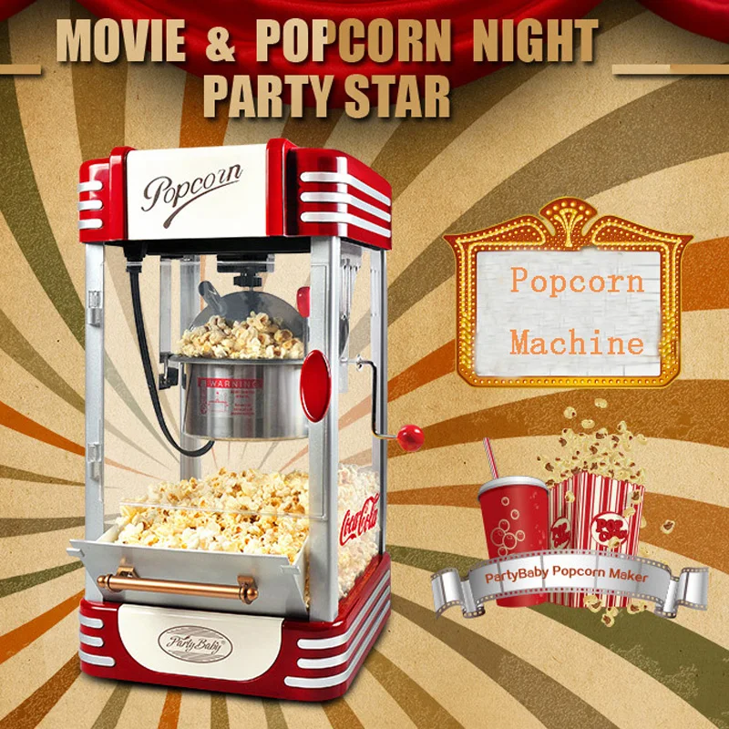 

Electric American style popcorn machine mini automatic hot oil popcorn maker stainless steel non-stick pot