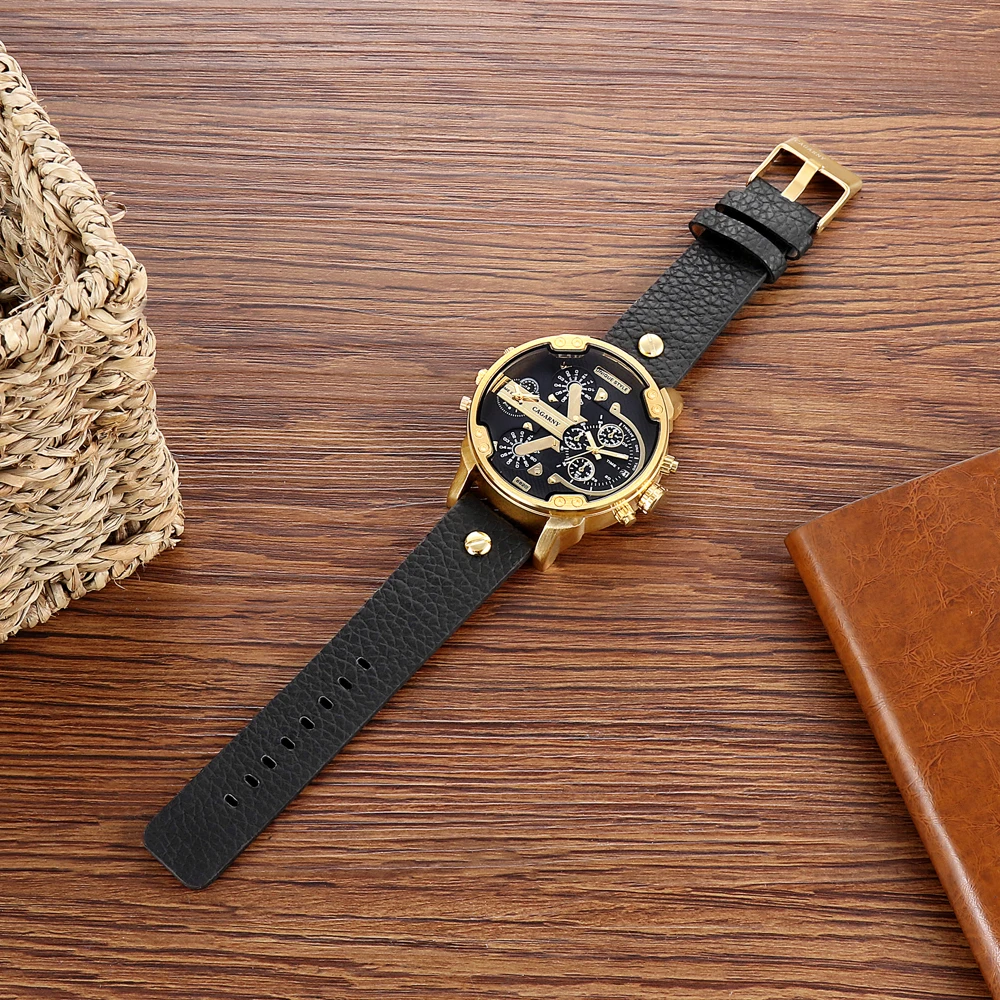  Cagarny Luxury Brand Wrist Watch Mens Gold Quartz Watch Men Leather Sport Watches Fake Chronograph 