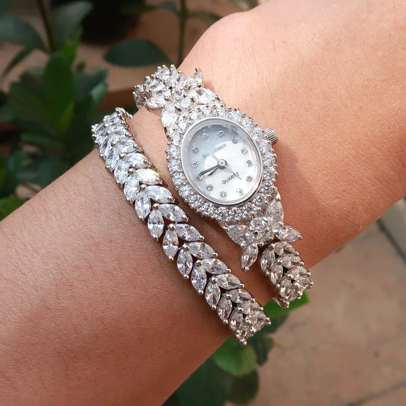 

jankelly new AAA Zircon Elements Leaf Austrian Crystal Bracelet Watch for Wedding Party Fashion Jewelry Made with Wholesale