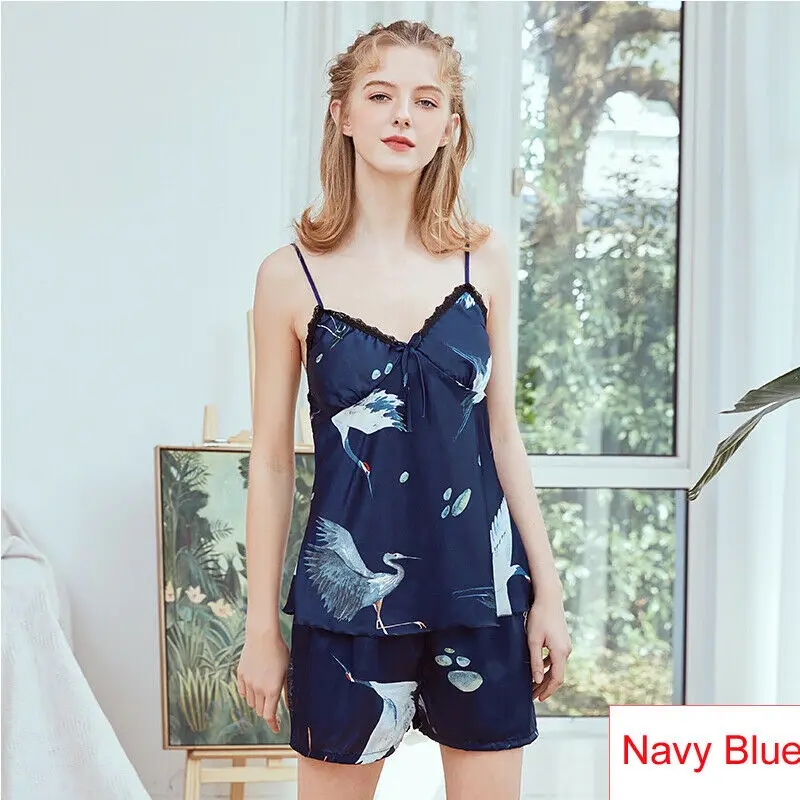 

Sleep Lounge Pajama Set Sexy Satin Sleepwear Women Summer Pyjama Femme Fashion Flower Pajamas for Women Two Piece Set