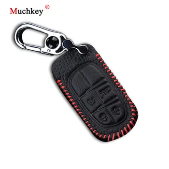 

Leather Remote Case Car Key Bag Cover for JEEP 4 Buttons Smart Key Luxury Genuine Hand Sew Red Line 1PC