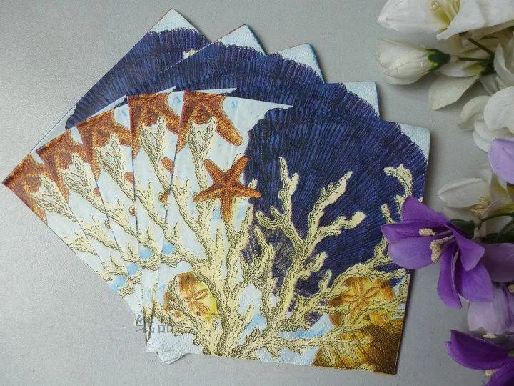 25cm 20 table paper napkin tissue shell coral seastar craft decoupage wedding guardanapos kid birthday party serviettes home dec