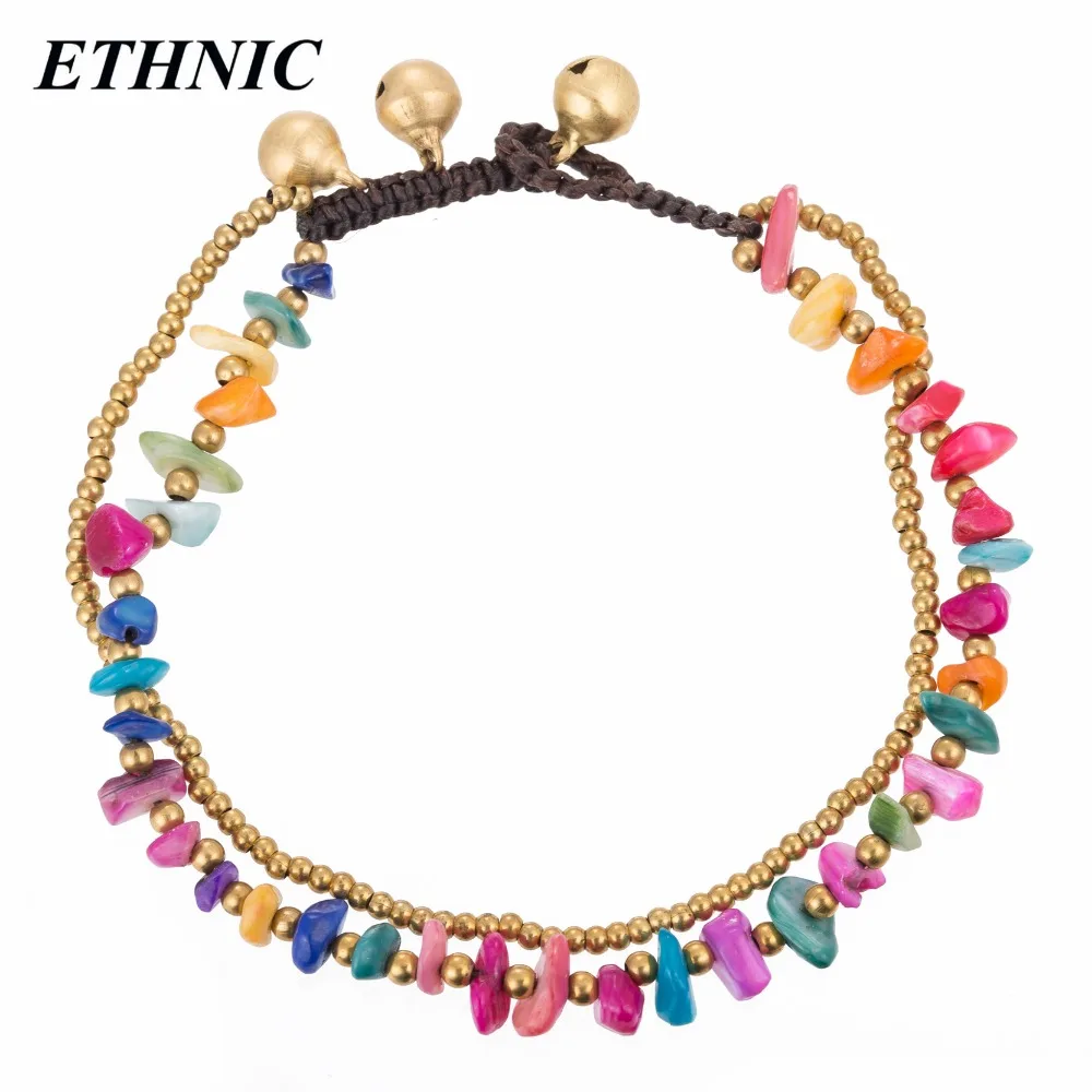 ETHNIC Brand Bohemian Two Layers Colorful Stones Gold-Color Beads Chain On Foot Anklets for Women Beach Ankle Bracelet ETHNIC Brand Bohemian Two Layers Colorful Stones Gold-Color Beads Chain On Foot Anklets for Women Beach Ankle Bracelet
