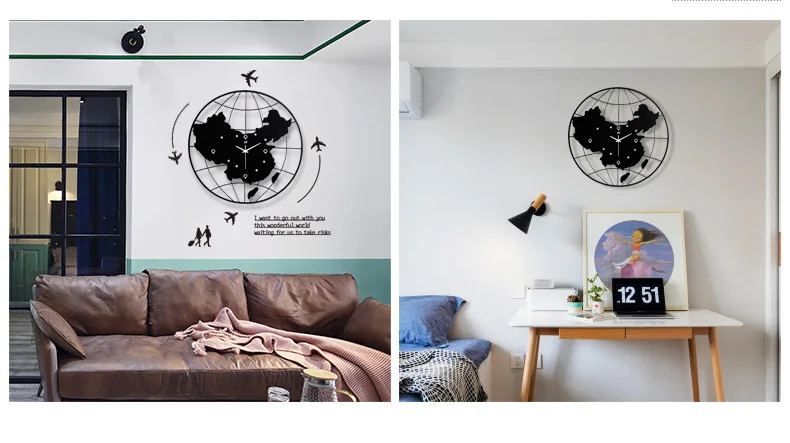 Индивидуальная карта настенные часы для гостиной Европейская мода декоративные часы из кованого железа креативная спальня бесшумные кварцевые настенные часы
