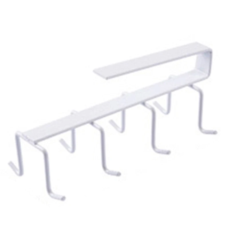 

Double Row Cup Holder Hang Kitchen Cabinet Under Shelf Storage Rack Organizer 8 Hooks Kitchen Storage Accessories