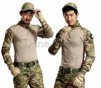 

Army Camouflage Military Combat Shirt Multicam Uniform Militar Shirts Paintball Hunting Tactical Clothes Knee Pads Outdoor Sport