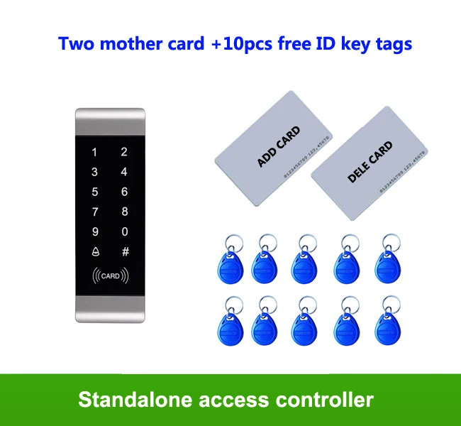 

RFID ID card Touch keypad Metal access control system IP65 Anti-hit 1000pcs users 2pcs manage card, 10pcs ID key tags