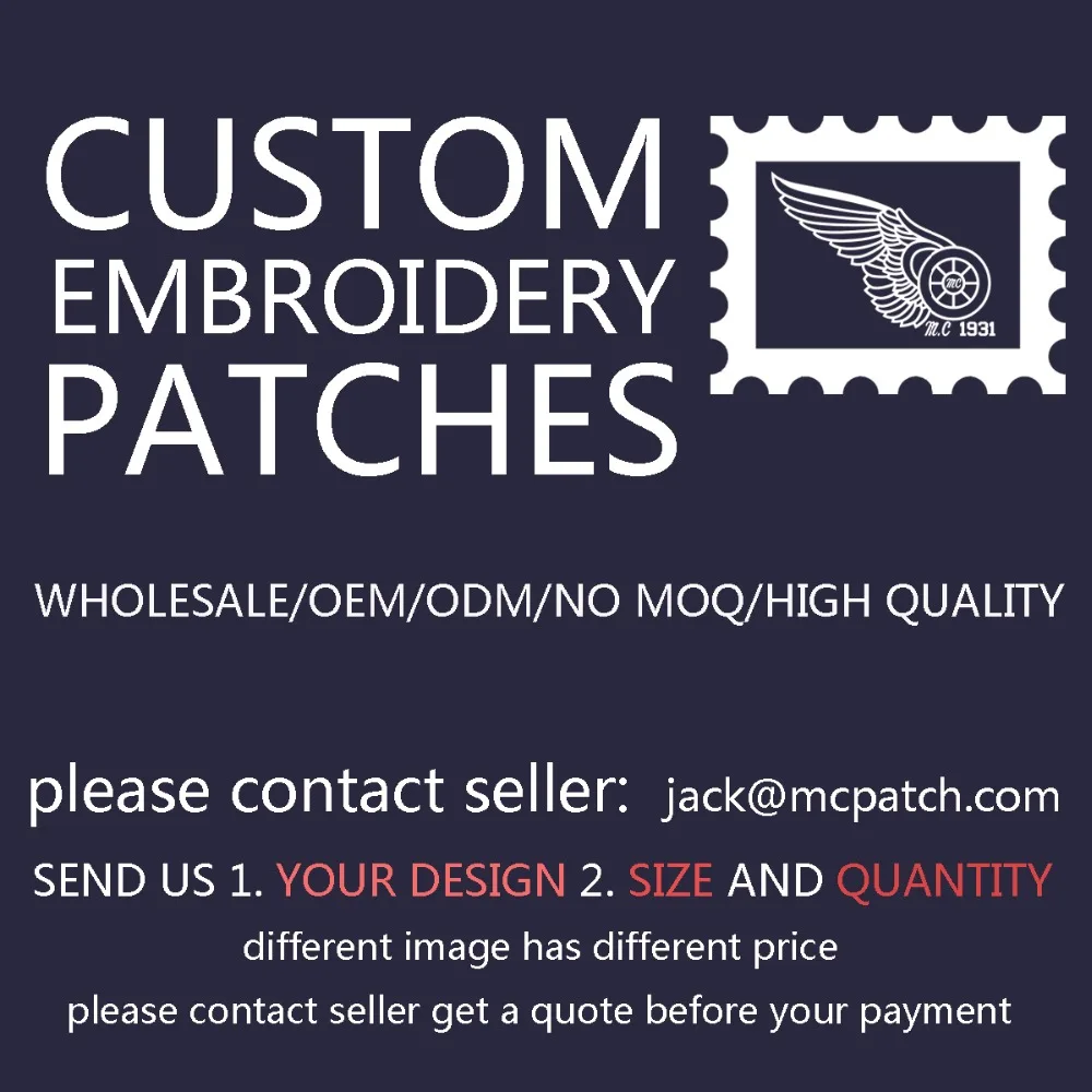 

Customized patches embroidery iron on hook and loop biker patches stickers label for clothing jacket free shipping