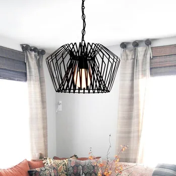 

nordic black color wrought iron birdcage pendant light for dining room bar lamp