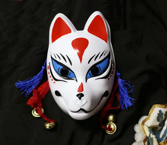 

Hand-Painted Full Face Japanese Fox PVC Kitsune Silve Fox Pattern Cosplay Mask Collection Party Halloween