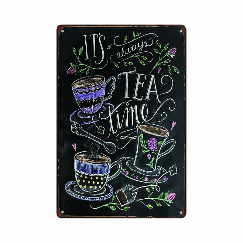 

Metal Painting "TEA TIME " Wall Art Decor Poster Iron Plate Vintage House Bar Coffee Retro Tin Signs 20*30cm