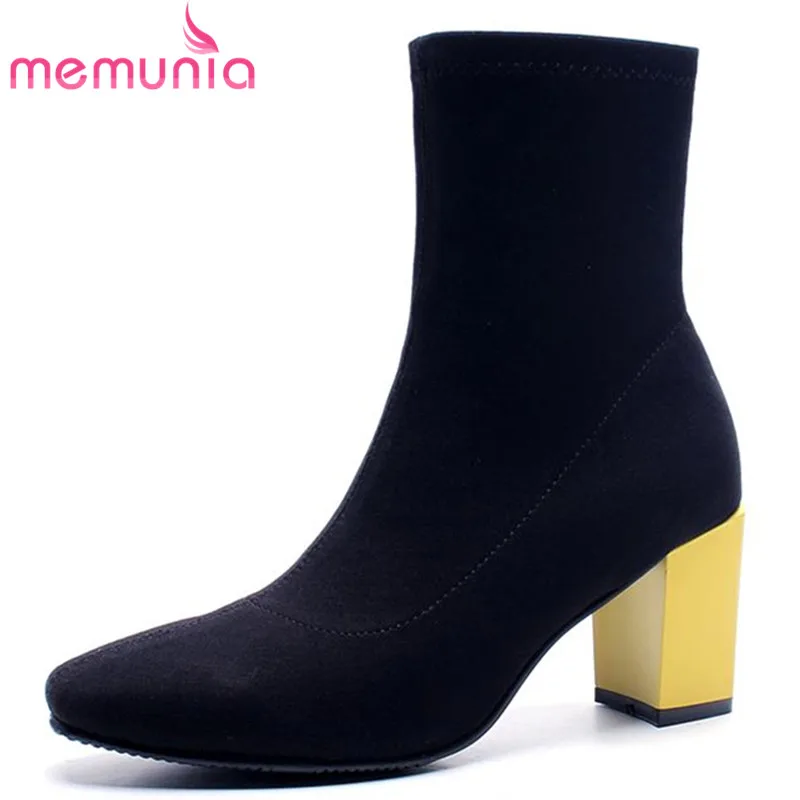 

MEMUNIA new arrive fashion ankle boots for women hot sale round toe autumn winter boots thick high heels shoes woman