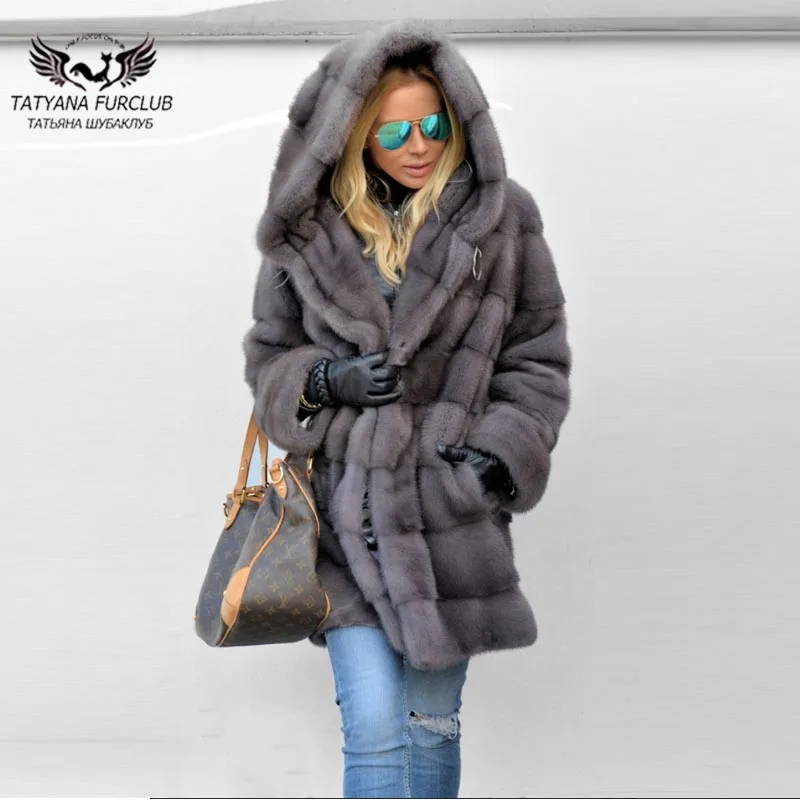 

Tatyana furclub Fur Coat Luxury Real Mink Fur Coats Women Full Pelt Thick Warm Jacket With Big Fur Hood Female Winter Mink Fur