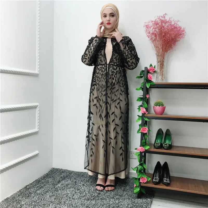 Роскошная мусульманская вышивка abaya длинные платья кардиган-кимоно открытые длинные халаты Jubah Ближний Восток Eid Рамадан исламский