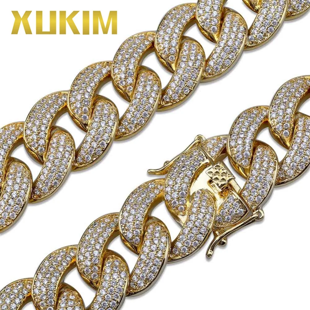 Xukim ювелирные изделия 18 мм Fat Miami кубинская цепочка полностью покрытая золотом и