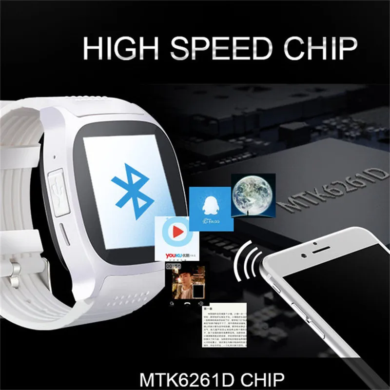 T8 Bluetooth Smart Watch Support SIM TF Card With Camera Sports Wristwatch Music Player for Apple Android PK M26 DZ09 A1