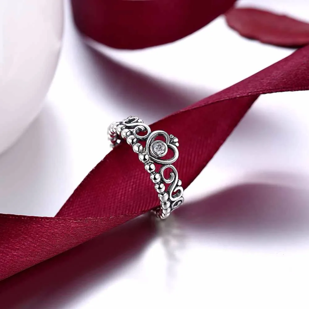 925 Sterling Silver Ring Love Crown Cubic Zirconia Party Jewelry Rings For Women 10th Anniversary Gift(JewelOra RI102604)
