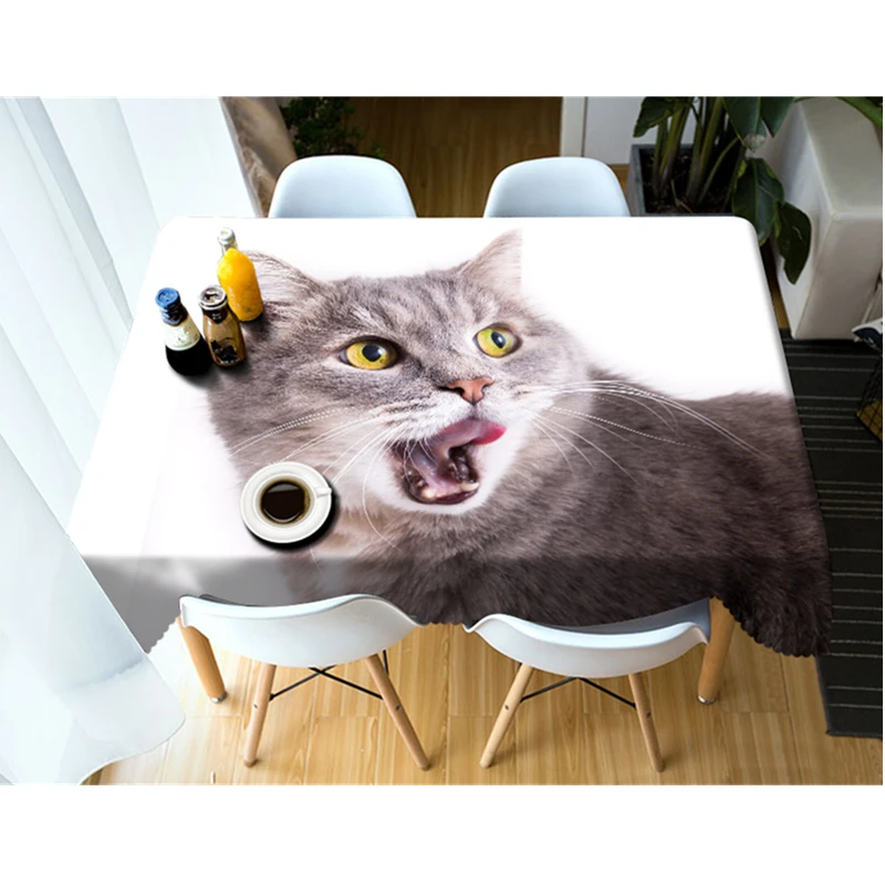 

Cartoon Cat 3D Pattern Tablecloth Dustproof Thicken Cotton Rectangular/Round Table Cloth for Wedding Picnic Party