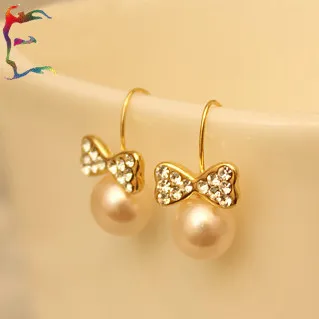 Jewelry 24pairs Lot Pearl Bow Gold Drop Earring Rhinestone Cute Jewelry 24pairs Lot Pearl Bow Gold Drop Earring Rhinestone Cute Metal Casual Woman Gift