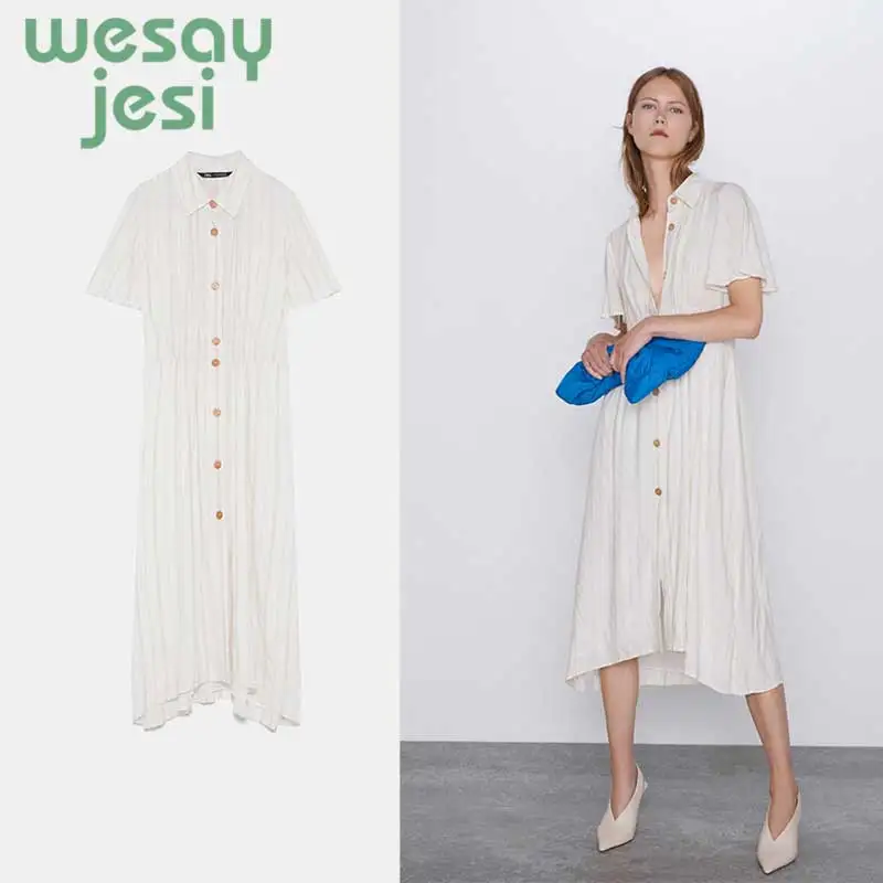 

Autumn Women Dress Korean Style Striped Dress short Sleeve Knee Length Ladies Elegant Midi Dress Vestidos