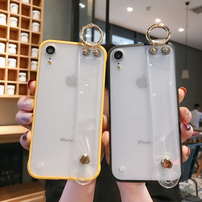 

Transparent Wrist Strap phone Case For iphone 7 8 6 6s plus For iphone X Xs max XR Frameless hard case Phone Holder