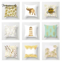 Fuwatacchi Gold Cushion Cover Tree Love Soft Throw Pillow Cover Decorative Sofa Pillow Case Pillowcase elephant girl and tree nature landscape design sofa pillow case