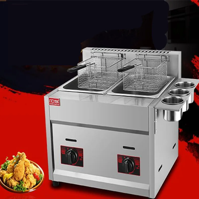 commerial use double tank with 3 buckets gas fryer ,stainless steel gas deep fryer, frying oven
