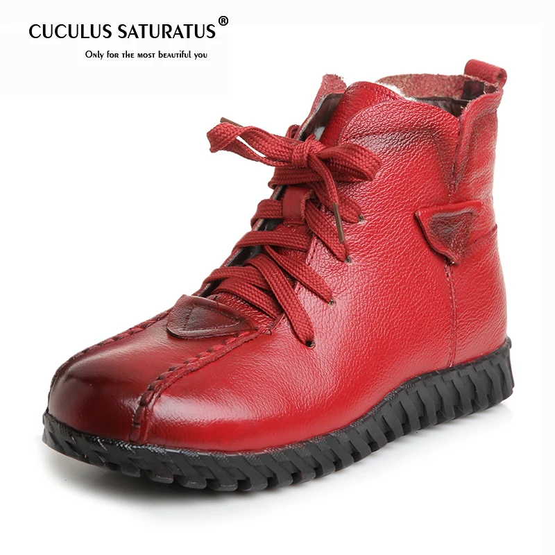 

Cuculus Winter Shoes Women Flats Ankle Boots Woman Genuine Leather Wedges Boots Mother Casual Non-slip Warm Snow Boots 1951