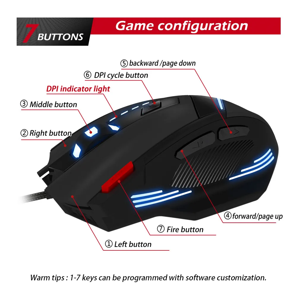 ZELOTES T-60 Professional Wired Gaming Mouse 7 button 3200 DPI 4 Color Led Light Optical USB Computer Gamer Mice for PC Laptop (2)