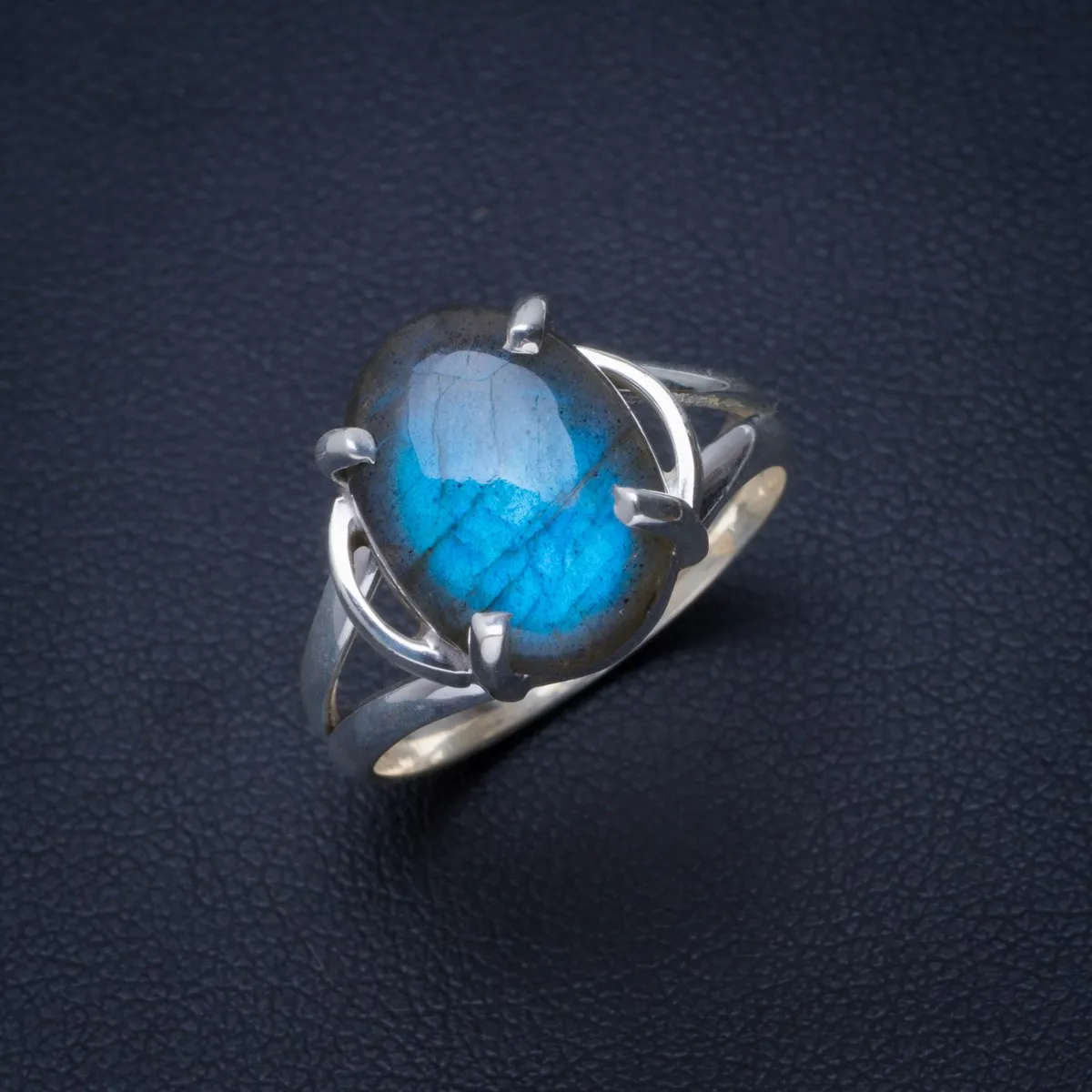 

Natural Blue Fire Labradorite Handmade Unique 925 Sterling Silver Ring 7.5 B1309
