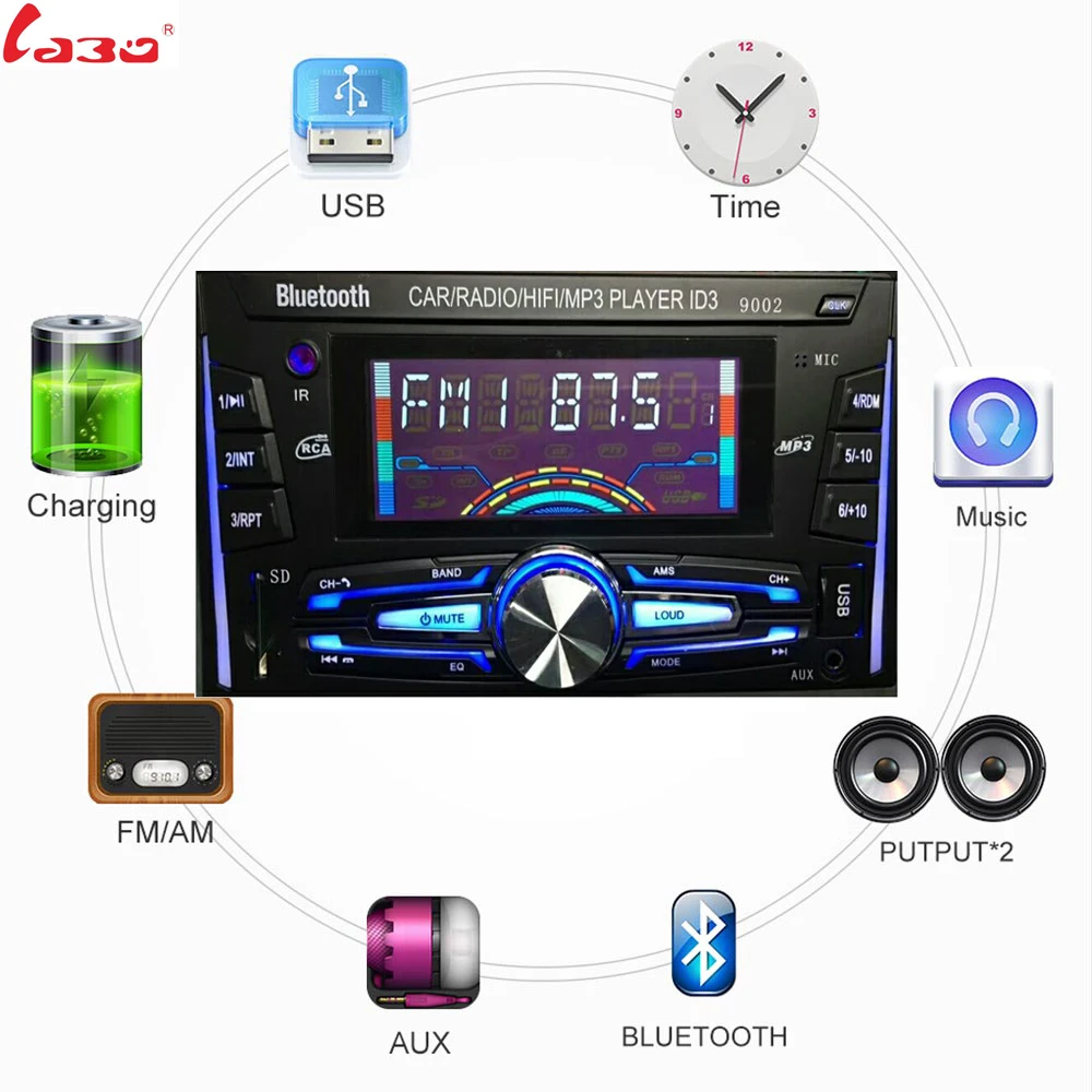 Автомагнитола LaBo с Bluetooth автомобильное стерео радио FM Aux вход приемник SD USB ISO 9002 12