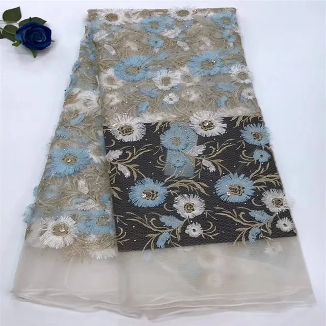 

White New Selling African French Lace Fabrics Heavy Design with beaded Nigerian Laces Fabrics For Party Dresses