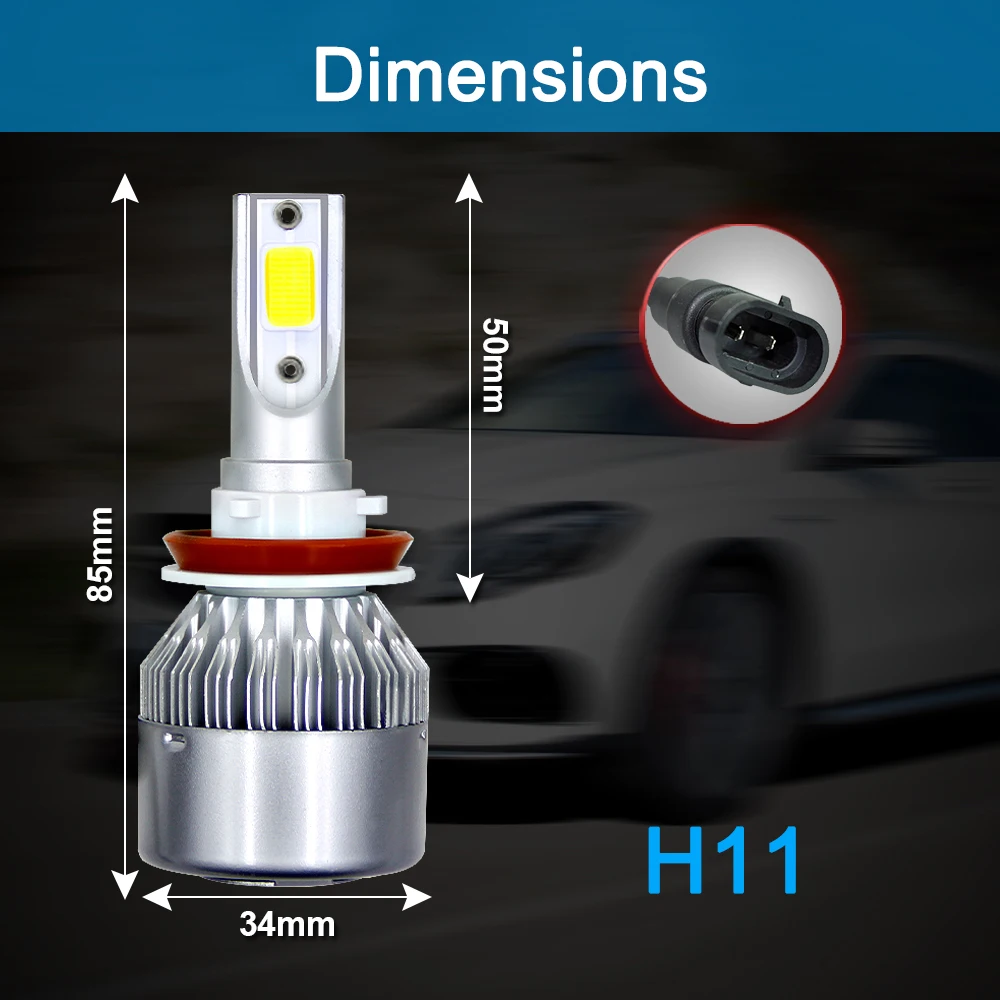 1X Автомобильный H7 светодиодный H4 H11 H1 H3 H13 880 9004 9005 9006 9007 фары 6000K 72 Вт 8000LM COB лампы