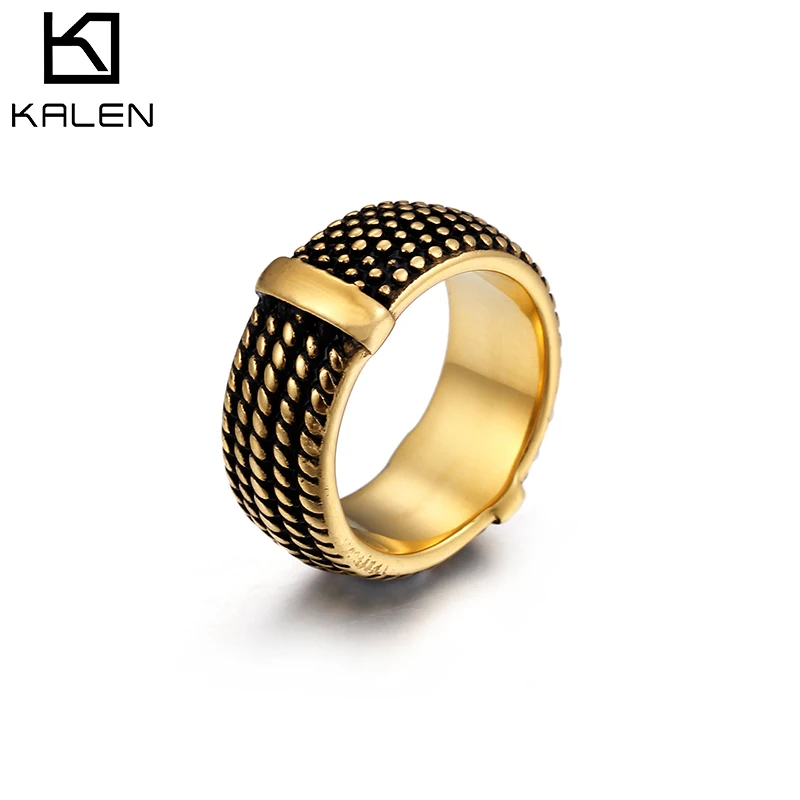 

KALEN Fashion Stainless Steel Bague Gold & Silver Charm Finger Men Rings Classic Vintage Black Anillo Hombre Jewelry Party Gifts