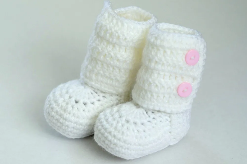 Chaussons de bébé en crochet | Chaussures, bottines tricotées, blanc, pour fille et garçon, livraison gratuite