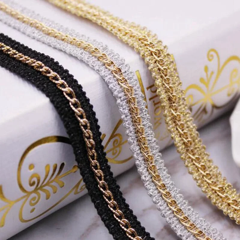 

2 Yards /lot Width 1.3cm Gold Chain Ethnic Embroid Lace Trim Jacquard Ribbon for Garment Accessories DIY Craft Making 3 COLOR