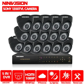 

Home 16 Channel AHD 1080P 1080N CCTV DVR NVR with 16pcs Sony 720P 1200tvl IR-Cut Dome Black camera dvr kit 16ch cctv system