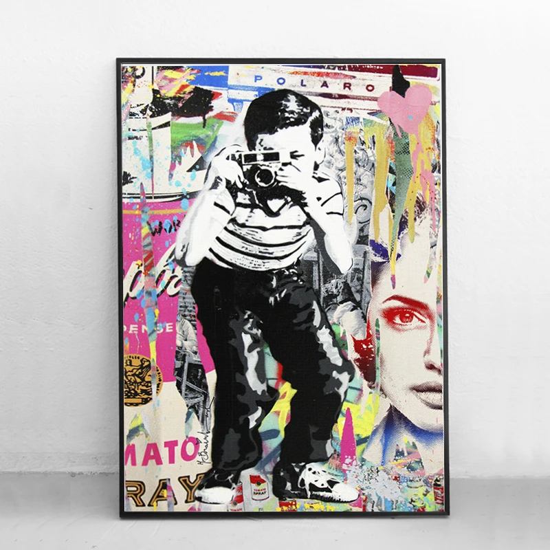 

Nordic Style Banksy Cute Man Taking Photo Home Decor Wall Art Picture Print Poster Canvas Painting for Living Room R1210