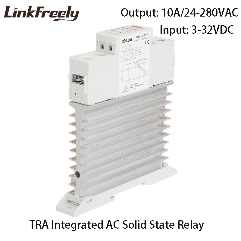 

TRA-23D10M1 DIN Rail SSR Relay 3V 5V 12V 24VDC Input Intelligent Auto Integrated Solid State Relay 10A DC to AC With Heat Sink