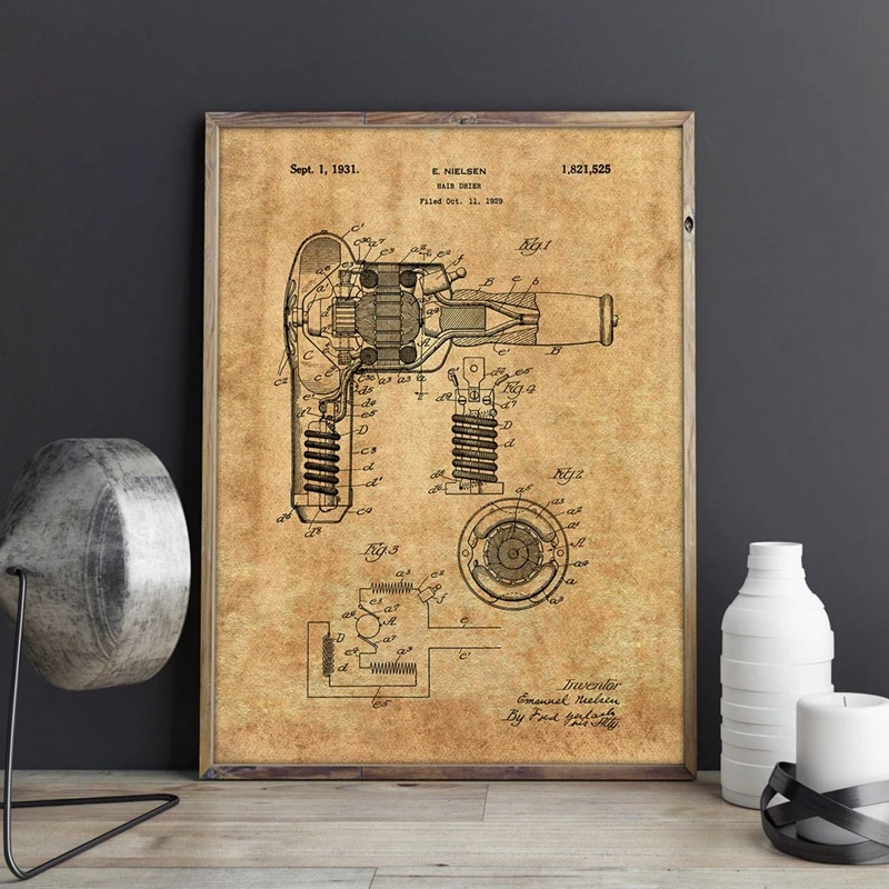 Vintage Hair Dryer Patent Prints Home Decor